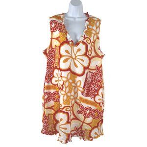 Yiume Hawaiian Dress Womens 2XL Linen Rayon Floral Ruffle Sleeveless NWT DR-1782